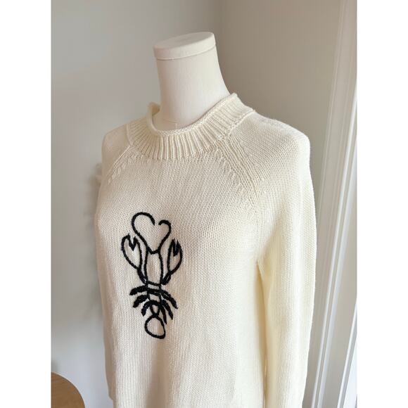 Talbots Embroidered Lobster Mock Neck Sweater Womens Medium Ivory Cream Preppy - Picture 3 of 8